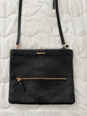 GiGi New York Black Textured Crossbody with Gold Hardware